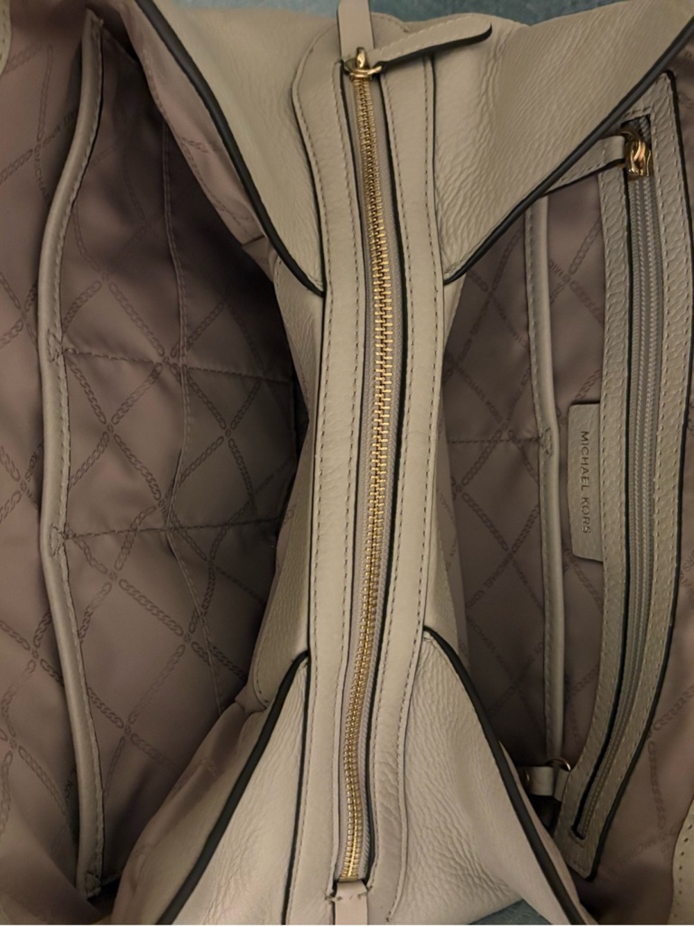 Michael Kors Beige Pebbled Leather Shoulder Tote with Tassel - Picture 3 of 3
